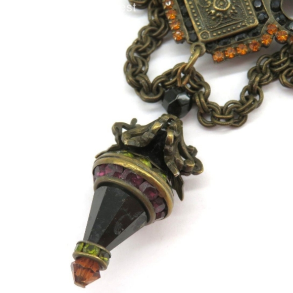 Sorrelli Antiqued Gold Toned Multi Gem Swag Brooch With Earrings, Signed VTG - Picture 4 of 12